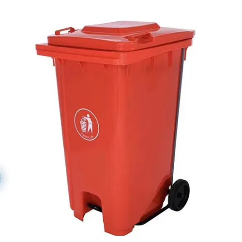 RED-Plastic Pedal Dustbin with Wheel