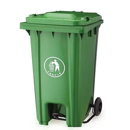 GREEN-Plastic Pedal Dustbin with Wheel