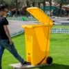 YELLOW-Plastic Pedal Dustbin with Wheel