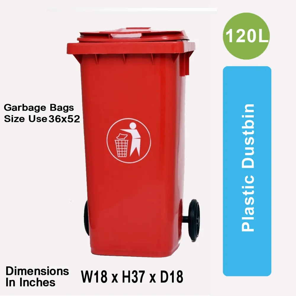 Plastic Dustbin with Wheel-120L (Red)